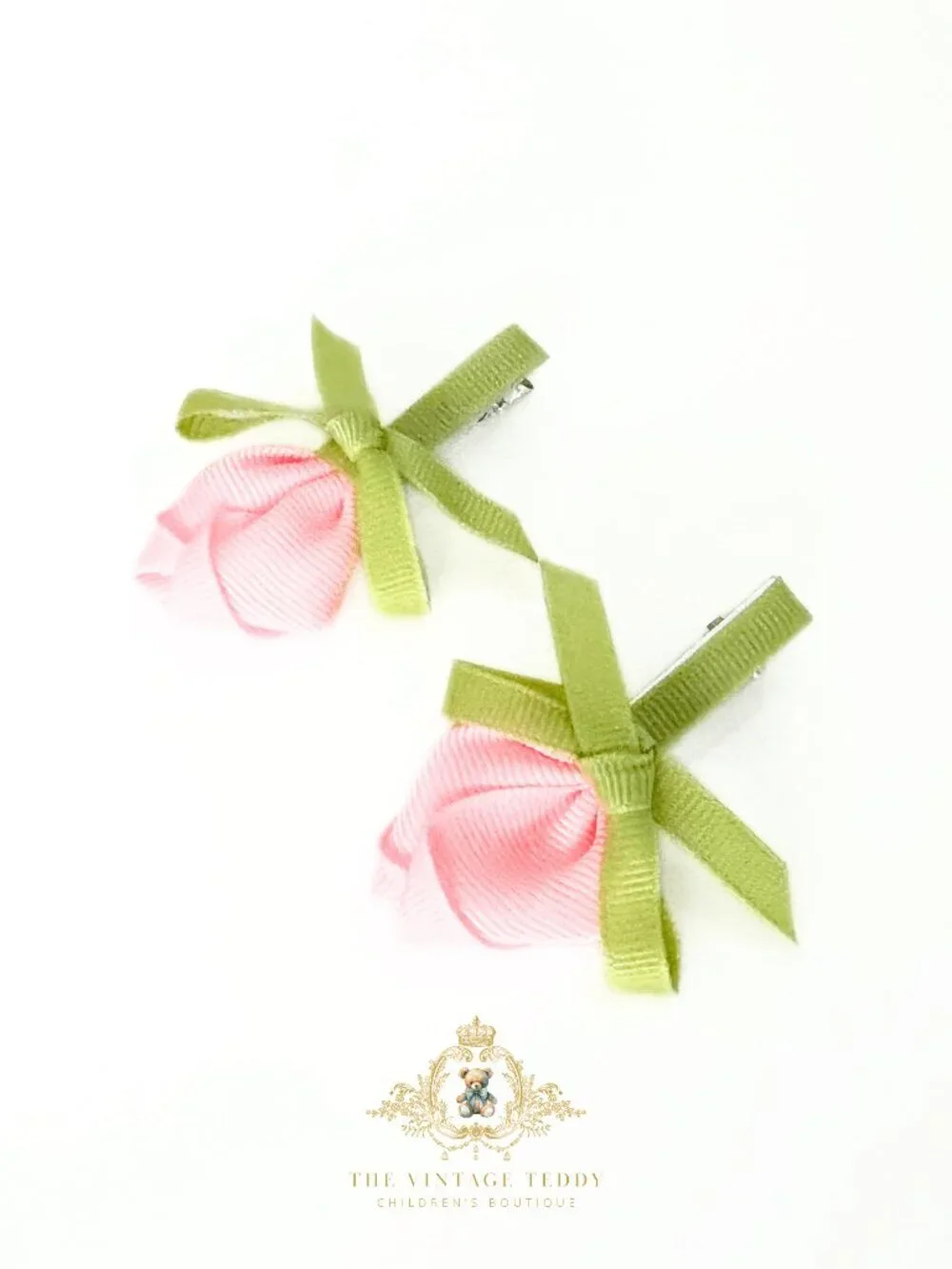 NWT Lovely Girls Hair Clips Springtime Tulip Flowers Pink Green Clip-On Set of 2
